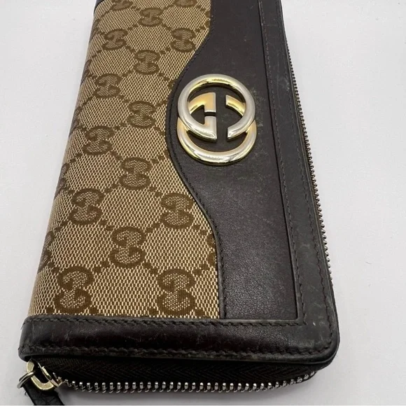 Authentic Gucci GG Canvas Leather Zip Around Wallet Interlocking G - Picture 2 of 15